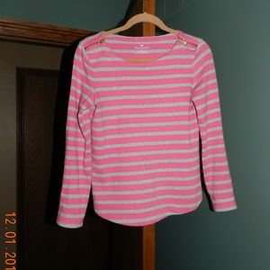 Talbots pink and Grey Stripped Sweater